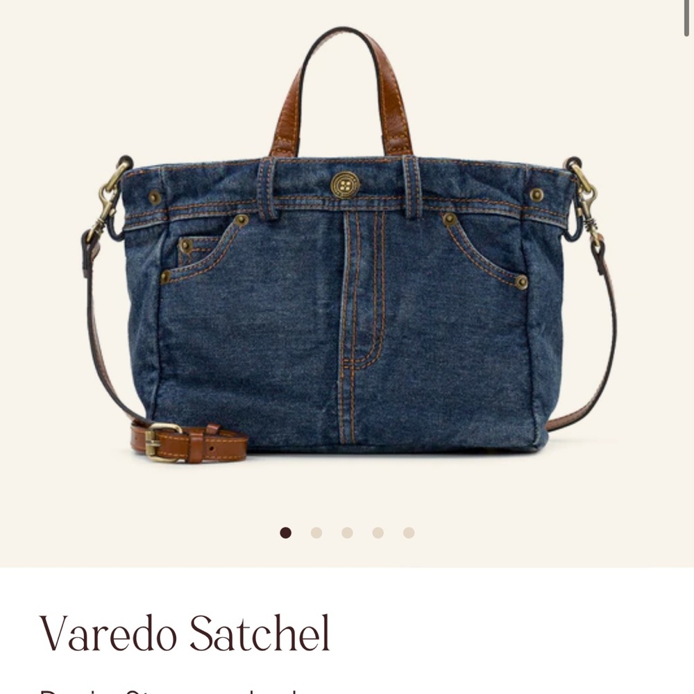 Patricia Nash Blue Denim Satchel with Brown Leather Accents